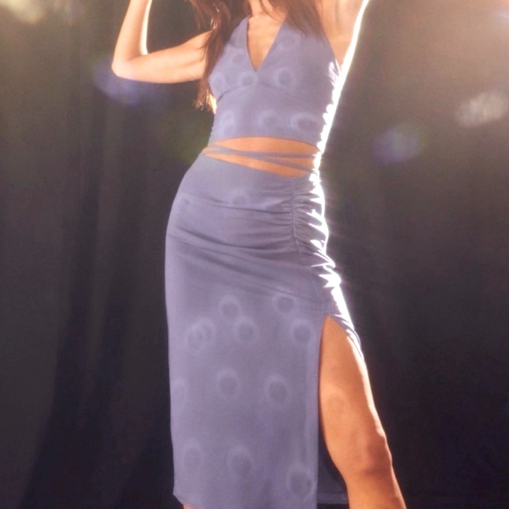 Abercrombie & Fitch Purple V-Neck Cropped Halter Top & Skirt Set size M/L